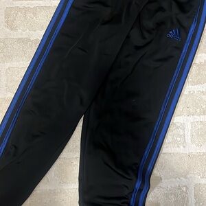 Adidas Black and Blue Sweatpants with Signature Stripes
